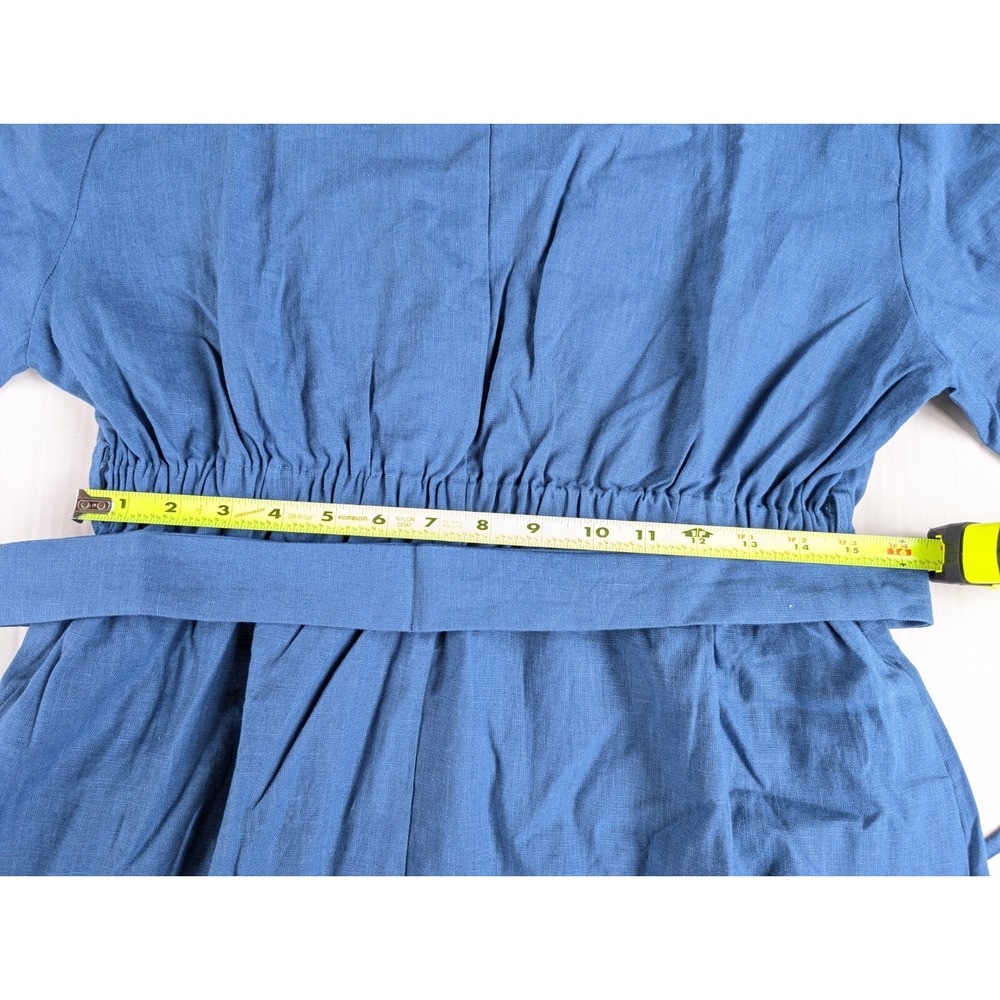 Lintico Serena Dress Womens Medium NWT Blue Linen V-Neck Fabric Belted - Picture 3 of 7